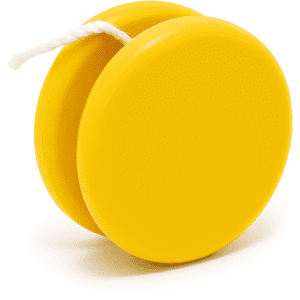 A yellow premium plastic yoyo with a white string, featuring a smooth, glossy finish.