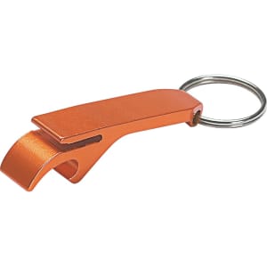 An orange keychain bottle opener with a keyring attachment, featuring a sleek, minimalist design.