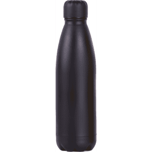 A drink bottle in a sleek matte black finish, with a rounded top and no visible branding.