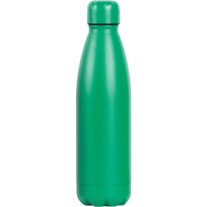 A drink bottle in vibrant green, featuring a sleek design and a cap, with a logo visible on it.