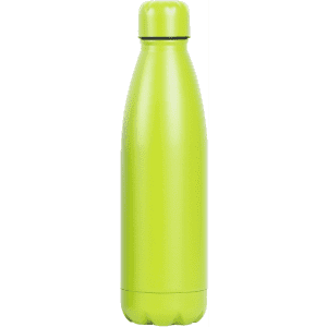 A drink bottle in a bright green colour with a sleek, modern design and a branding logo.