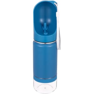 A drink bottle in teal and clear, featuring a funnel top and a wrist strap for easy carrying.