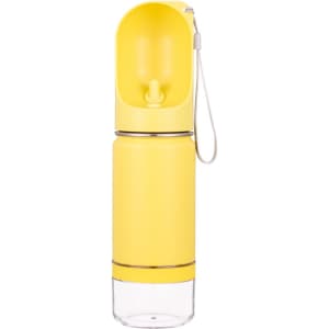 A drink bottle in bright yellow, featuring a transparent bottom section and a built-in straw with a lid.
