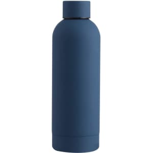 A drink bottle in a matte navy blue finish, featuring a simple design and a screw-top lid.