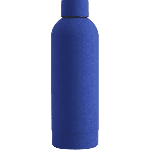 A drink bottle in a striking royal blue colour, featuring a simple design and a logo.