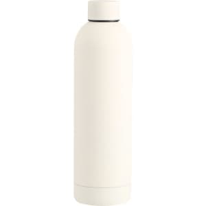 A drink bottle in a sleek, matte white finish with a black accent and a logo.
