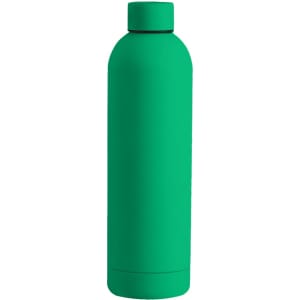 A drink bottle in a vibrant green colour with a sleek, matte finish and a screw-on lid.