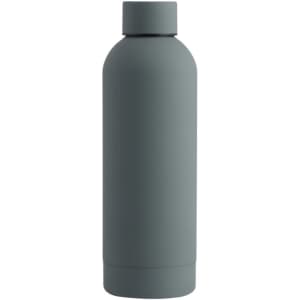 A drink bottle in a matte grey finish, featuring a simple design and a modestly shaped body with a lid.