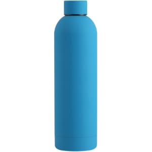 A drink bottle in a vibrant blue colour with a sleek, smooth design and a screw-top lid, featuring a logo.