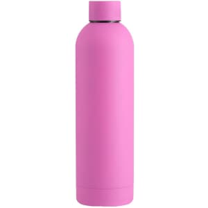 A drink bottle in a vibrant pink colour with a smooth matte finish and a secure screw-on lid.