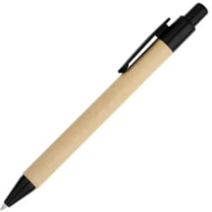 Aquila pen featuring a natural kraft barrel and black accents, designed for writing. Includes a logo on the barrel.
