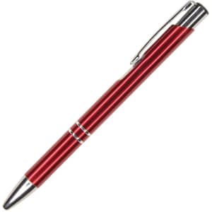 Auzon Pen in shiny red metal with chrome accents and a clip, featuring a sleek design.