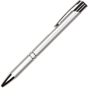 Auzon Pen in silver metal with a chrome clip and detailing, featuring a logo on the body.