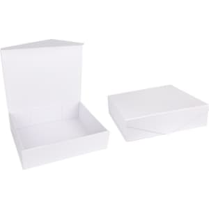 A white gift box set, featuring an open box and a closed box, both with a sleek design. Branding is present.