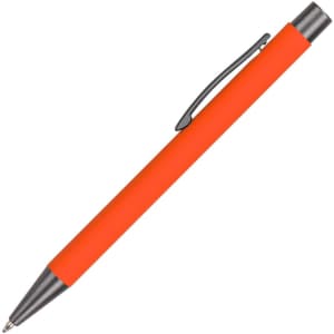 An orange aluminium pen with a silver clip and tip, featuring a sleek, minimalist design.