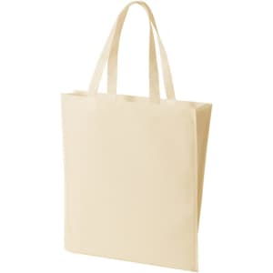 A cream-coloured non-woven tote bag with two handles and a simple design. Features a branding logo.