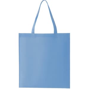 A blue non-woven tote bag with two handles and a plain design. It features a logo or branding.