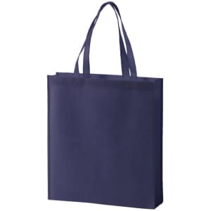 A navy blue non-woven tote bag with dual handles and a simple design, featuring a logo.