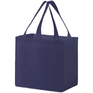 A navy blue non-woven tote bag with two sturdy handles and no additional details.