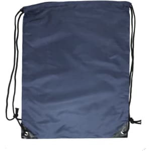 A navy drawstring bag made of durable fabric with reinforced corners and adjustable cords.