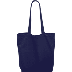 A navy blue tote bag with long handles and a spacious open top, featuring a simple design.