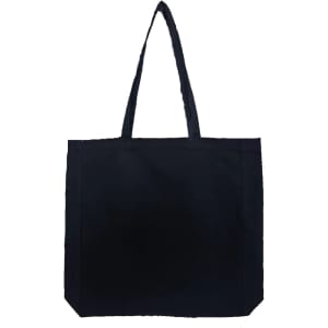 A tote bag in solid black with two shoulder handles and a simple design.