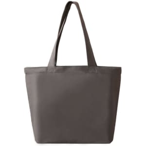 A tote bag in a solid dark grey colour with two sturdy shoulder straps and an unembellished design.