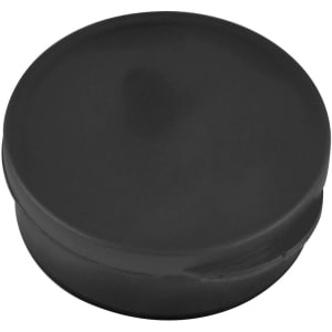 A black, circular earbud case designed for the Thump Earbud Set.