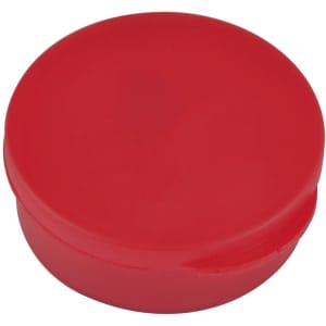 A red circular silicone case for storage, suitable for earbuds or similar small items.
