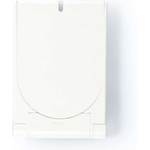 A white wireless charger designed for smartphones, featuring a minimalistic, flat design with a rounded edge.