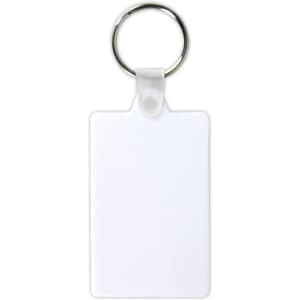A keytag with a blank surface and a metal keyring attachment.