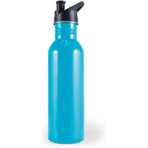 A drink bottle in a vibrant blue color featuring a black spout and lid.