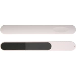 A nail file with a smooth surface and a contrasting grit side, presented in a sleek, minimalistic design.