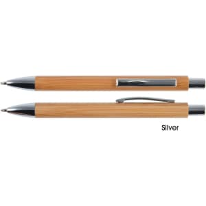 A set of Aspen Bamboo Pens in a sleek silver finish. The pens feature a bamboo barrel with polished chrome accents.