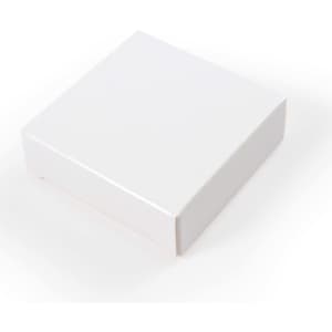 A white cardboard box with a smooth finish, featuring a simple design and no visible branding.