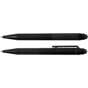 A sleek black pen and stylus combination, featuring a smooth design and a clip for easy attachment.