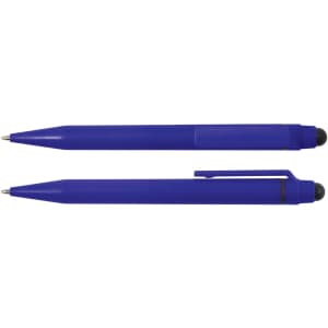 A blue Chameleon Pen and Stylus featuring a sleek design, with one pen having a clip and a black tip.