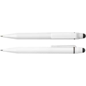 A Chameleon Pen / Stylus featuring a sleek white design, with both a ballpoint pen and stylus tip.