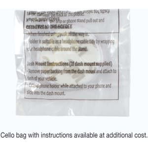 A cello bag containing instructions for a phone grip product.