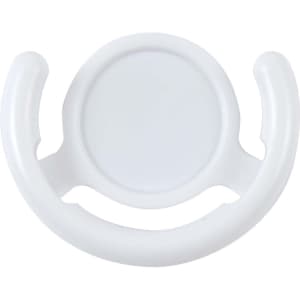 A white phone grip with a circular center and curved sides designed for easy holding of a smartphone.