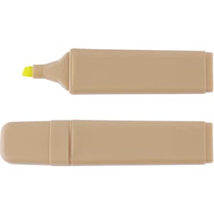 A recycled highlighter in a beige casing, featuring a yellow highlighting tip and a matching cap.