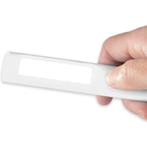 A Blaze Torch lighter is held in a hand, featuring a sleek design and a blank white label area for customization.