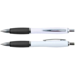 Two Viva Pens with a white barrel and black grip are displayed, featuring a sleek design and chrome accents.