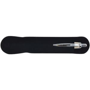 A sleek Viva Eco Pen is displayed on a black velvet-like surface, featuring a polished metal clip and nib.