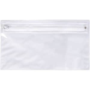 A transparent pencil case featuring a zippered top closure, suitable for office and business use.