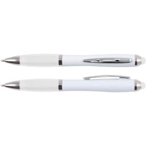 A light blue stylus pen featuring a silver clip and accents, displayed from two angles.