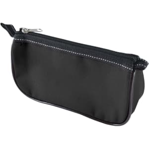A black pencil case with a zippered closure and a sleek design, suitable for storing stationery and office supplies.
