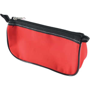 A red pencil case with a black zipper, featuring a simple and streamlined design.