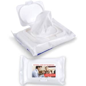 A pack of white Aqua Wet Wipes featuring a flip-top lid and a logo on the packaging.