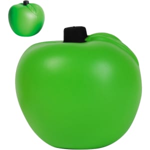 A green apple-shaped stress reliever with a black top. Features a smooth, matte finish and a rounded design.